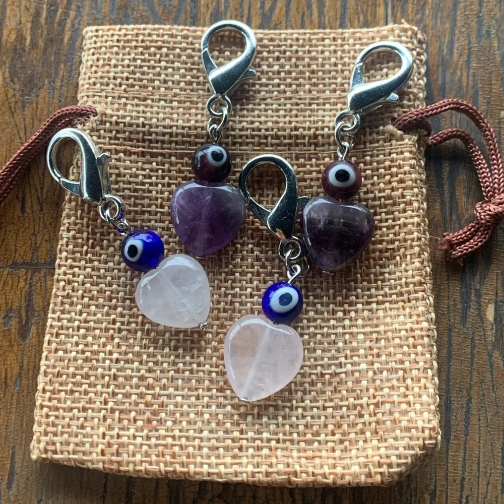 HP✨ Crystal Pet Charms Healing Crystals for Pets Rose Quartz Evil Eye Charm